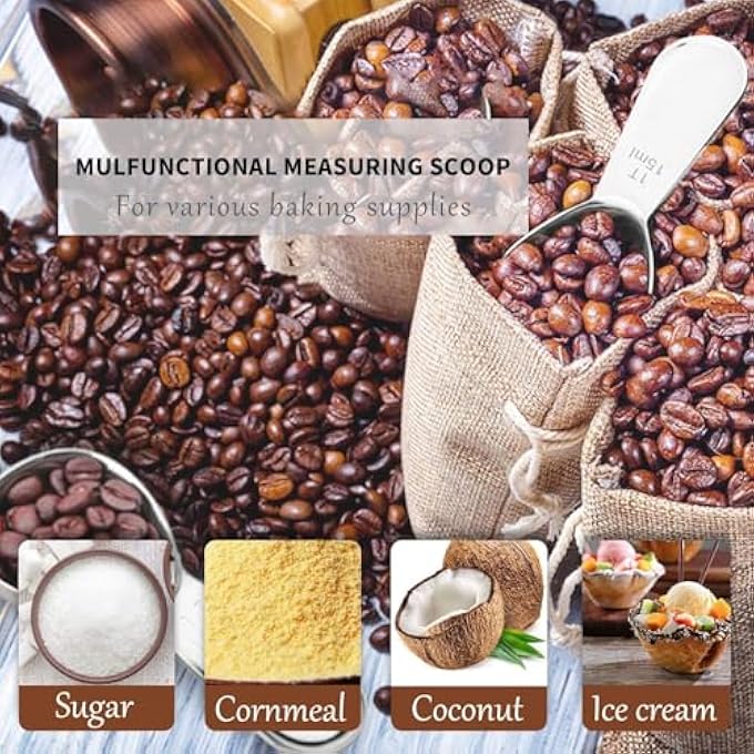 ريحني ملاعق قهوة من الفولاذ المقاوم للصدأ 3 قطع، ملعقة كبيرة قياس بمقبض قصير للقهوة المطحونة 15 مل - Image 4