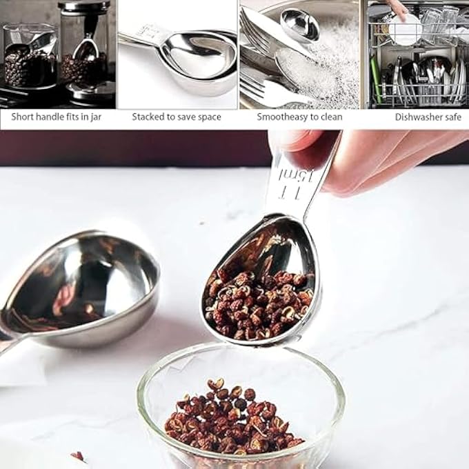 ريحني ملاعق قهوة من الفولاذ المقاوم للصدأ 3 قطع، ملعقة كبيرة قياس بمقبض قصير للقهوة المطحونة 15 مل - Image 3