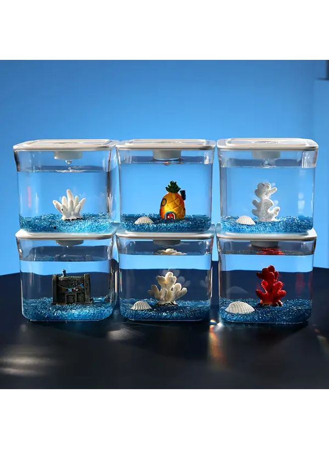 حوض أسماك بلاستيكي صغير مربع مع غطاء شفاف لتزيين المنزل - Image 5