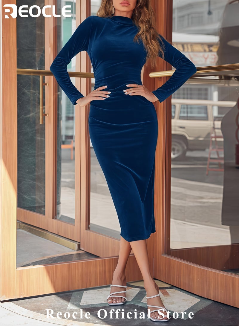 REOCLE Lady Velvet Dress Waist Irregular Maxi Dress Female Solid A Line Dress Women Aristocratic Velvet Slim Party Dress - Image 2