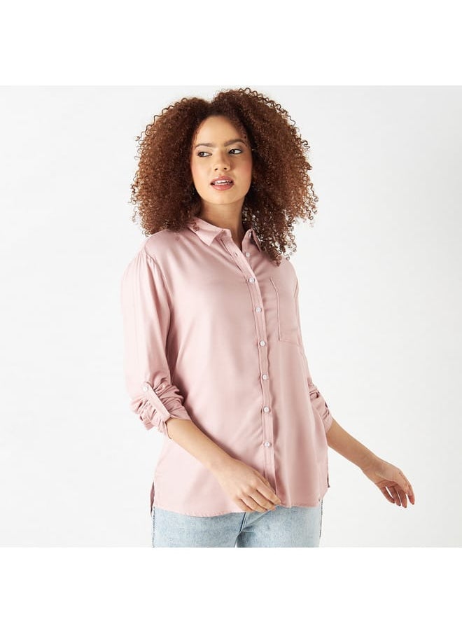 Lee Cooper Lee Cooper Solid Shirt with Roll-Up Sleeves and Pocket  - Image 1