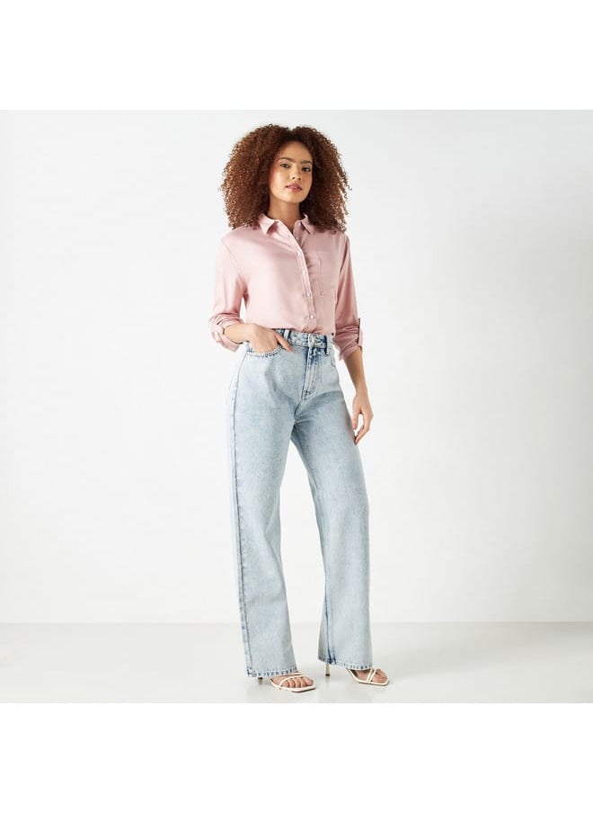 Lee Cooper Lee Cooper Solid Shirt with Roll-Up Sleeves and Pocket  - Image 2