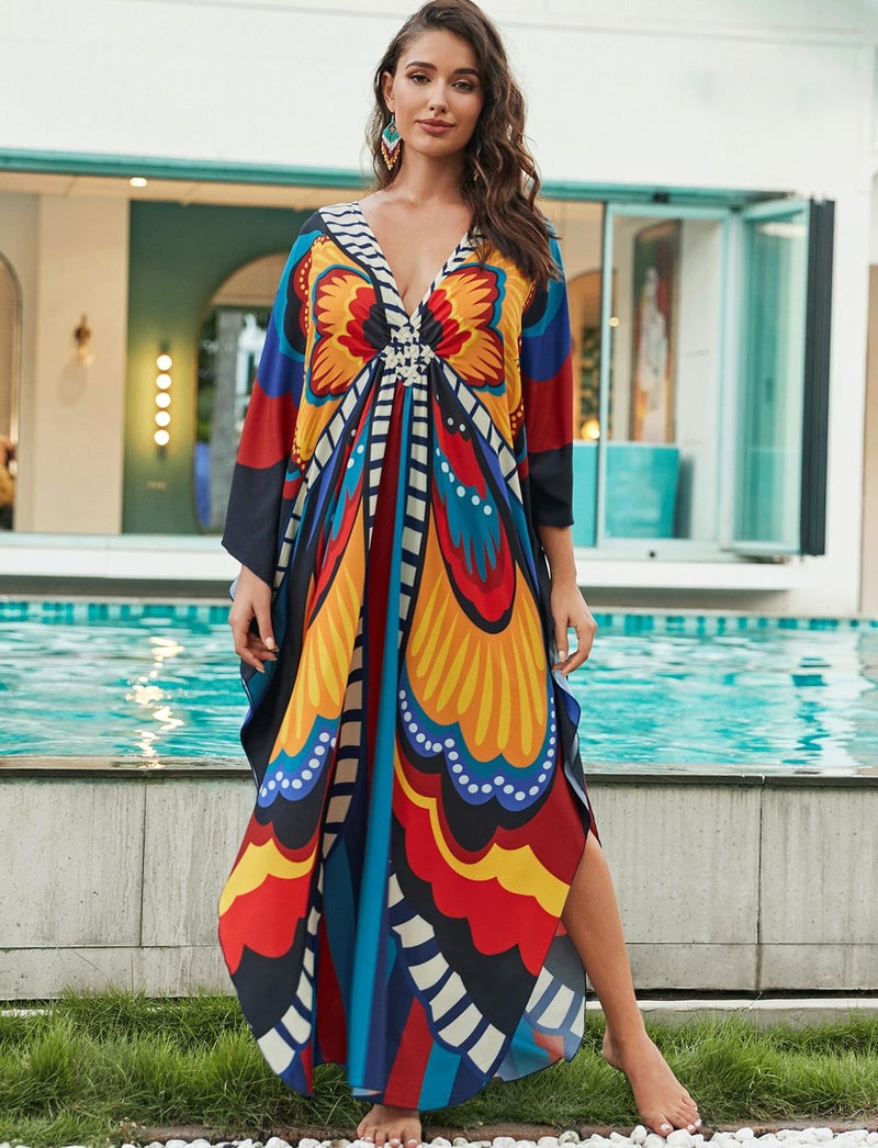KECVOT Kaftan Dresses for Women Plus Size Batwing Sleeve Caftans Long Bathing Suit Cover Up Maxi Beach Dress Loungewear - Image 2