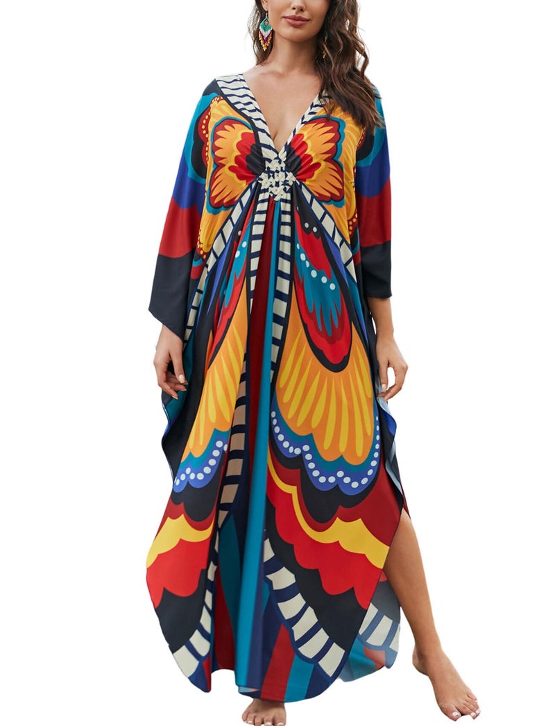 KECVOT Kaftan Dresses for Women Plus Size Batwing Sleeve Caftans Long Bathing Suit Cover Up Maxi Beach Dress Loungewear - Image 1