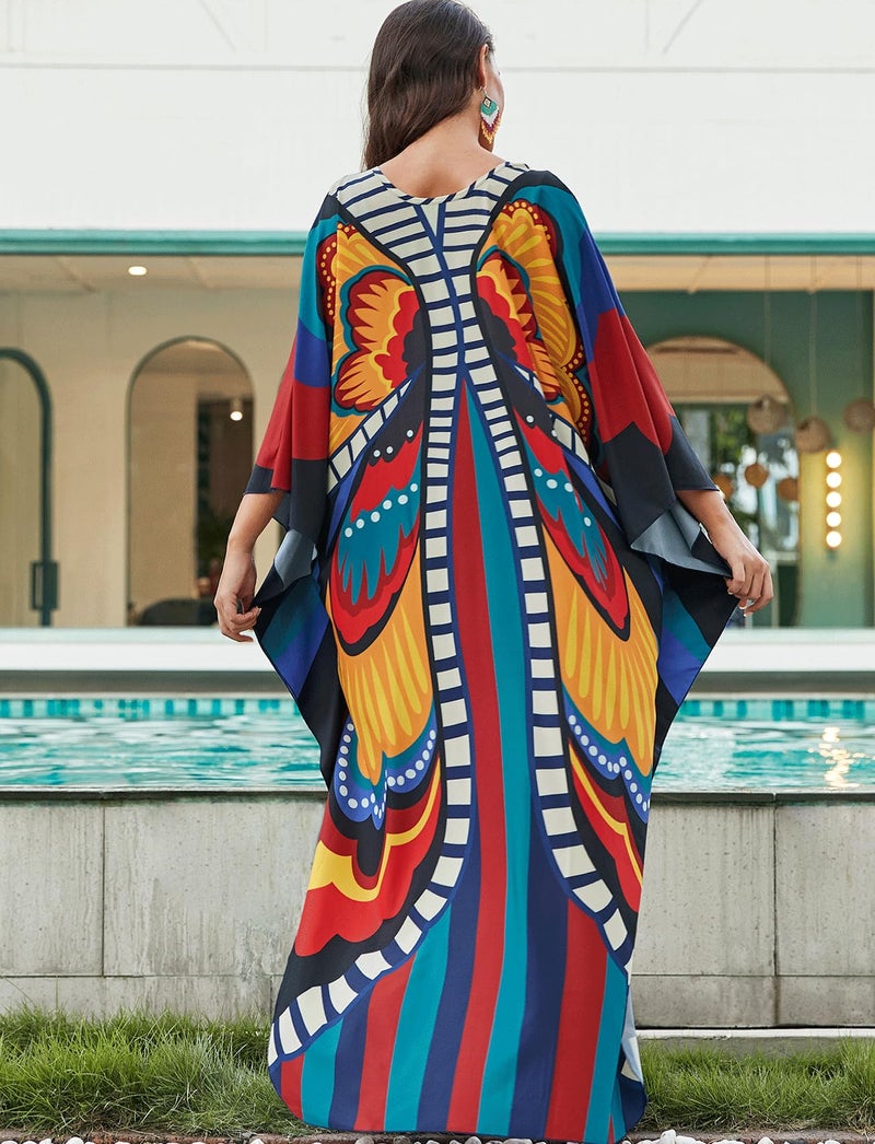 KECVOT Kaftan Dresses for Women Plus Size Batwing Sleeve Caftans Long Bathing Suit Cover Up Maxi Beach Dress Loungewear - Image 5