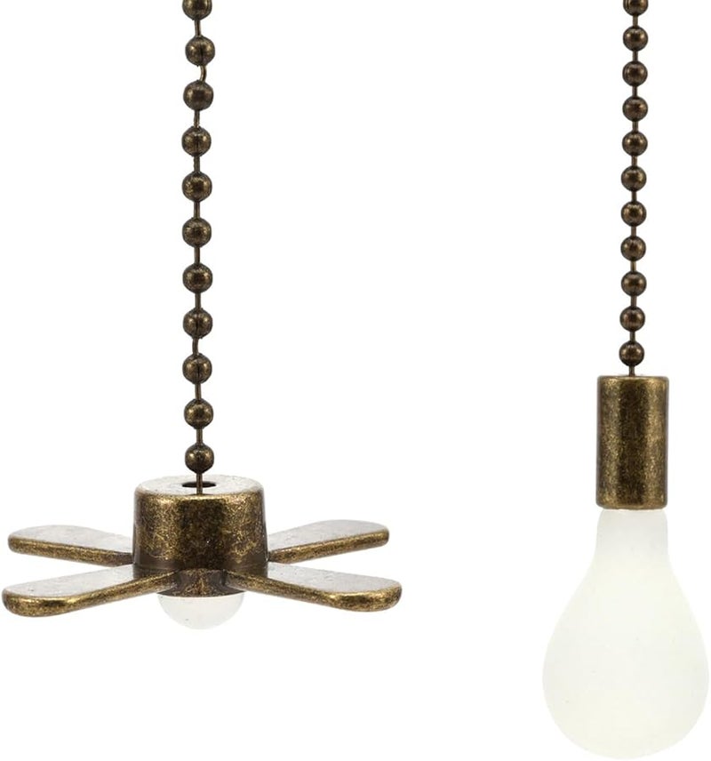 Bronze Pendant Fan Light Bulb Pull Chain Set of 2 Frosted Fixture - Image 4
