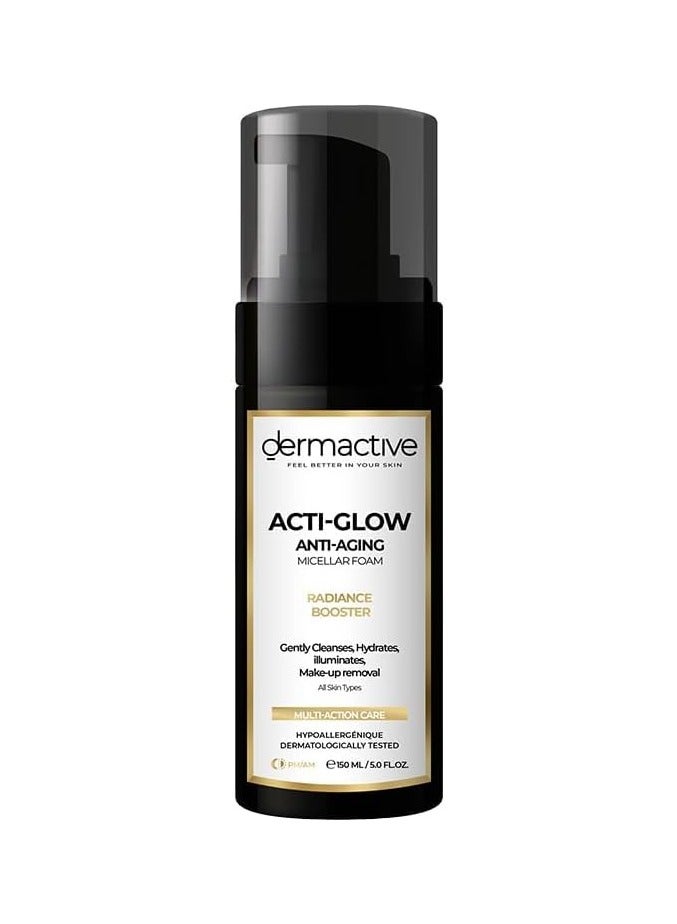Dermactive Acti-Glow Anti-Aging Micellar Foam – 150 ml – Gentle Cleanser & Makeup Remover – Hydrating & Radiance Boosting – For All Skin Types