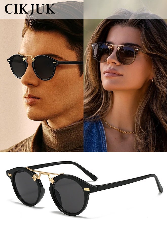 سِيكجُوك نظارات شمسية دائرية للرجال والنساء نسائية ورجالية نسائيه رجاليه بجسر مزدوج وحاجب معدني بتصميم ريترو للوجوه الصغيرة مع حماية من الأشعة فوق البنفسجية تتميز هذه النظارة الشمسية بتصميم نظاره شمسيه فريد وتشمل نضارات نساءيه رجالي نضرات رجال من أفضل النظارات الشمسية - Image 1