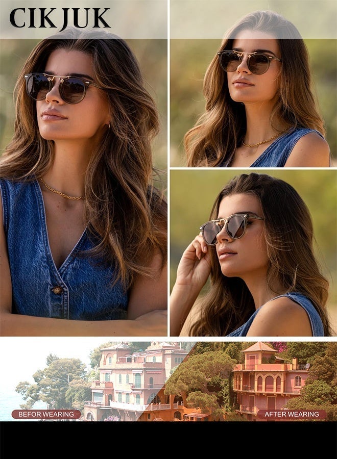 سِيكجُوك نظارات شمسية دائرية للرجال والنساء نسائية ورجالية نسائيه رجاليه بجسر مزدوج وحاجب معدني بتصميم ريترو للوجوه الصغيرة مع حماية من الأشعة فوق البنفسجية تتميز هذه النظارة الشمسية بتصميم نظاره شمسيه فريد وتشمل نضارات نساءيه رجالي نضرات رجال من أفضل النظارات الشمسية - Image 4
