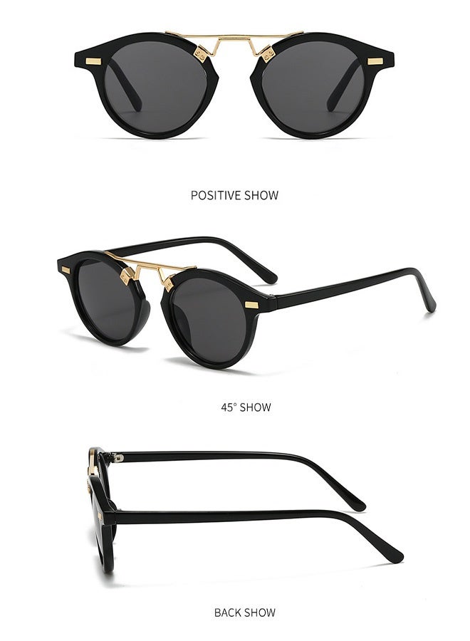 سِيكجُوك نظارات شمسية دائرية للرجال والنساء نسائية ورجالية نسائيه رجاليه بجسر مزدوج وحاجب معدني بتصميم ريترو للوجوه الصغيرة مع حماية من الأشعة فوق البنفسجية تتميز هذه النظارة الشمسية بتصميم نظاره شمسيه فريد وتشمل نضارات نساءيه رجالي نضرات رجال من أفضل النظارات الشمسية - Image 5