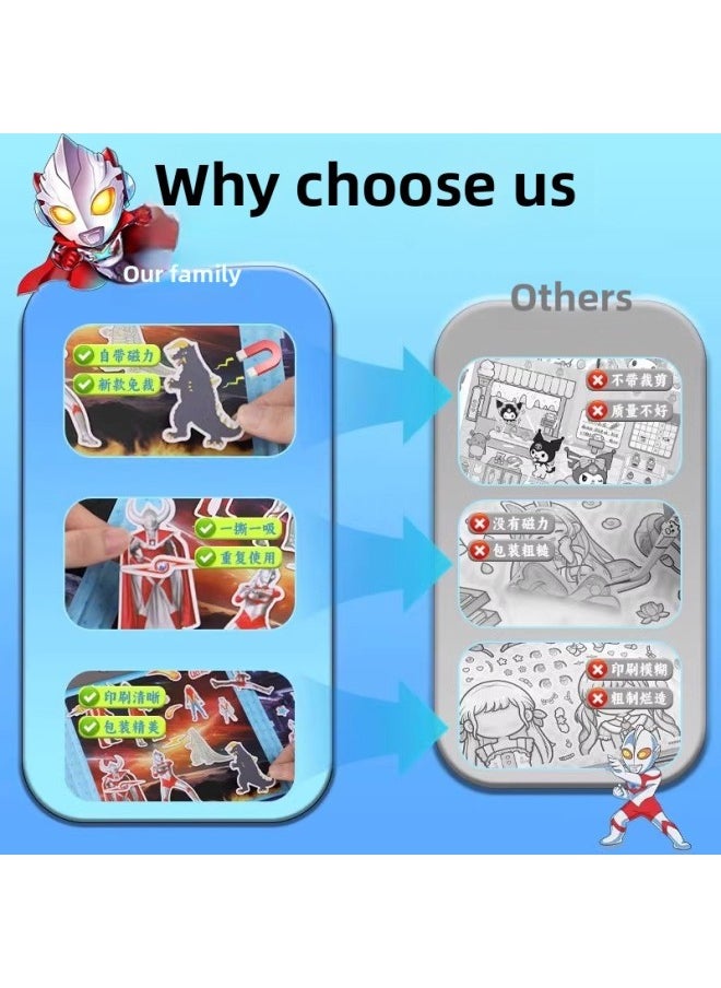 null - Ultraman Quiet Book Cut-free Magnetic Stickers Repeatedly Sticker And Cut Children's Male 3 Handmade DIY Educational Toys-Color:Latest Model⭐Ultraman Magnetic Quiet Book (space Warrior) Can Be Posted Repeatedly - Image 1