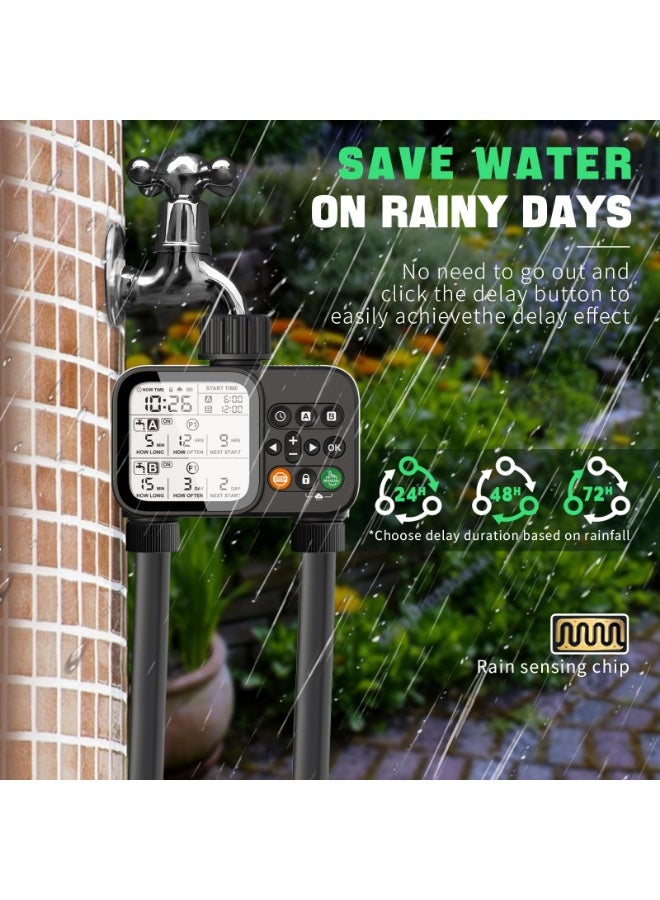 عربست مؤقت رشاشات للحديقة، مؤقت مياه قابل للبرمجة بـ 8 برامج مع خاصية تأخير تلقائي في حالة هطول الأمطار، نظام ري رقمي بشاشة LCD كبيرة مقاس 3.3 بوصة للنباتات والساحات والمروج والاستخدام الخارجي. - Image 5