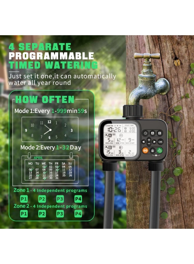عربست مؤقت رشاشات للحديقة، مؤقت مياه قابل للبرمجة بـ 8 برامج مع خاصية تأخير تلقائي في حالة هطول الأمطار، نظام ري رقمي بشاشة LCD كبيرة مقاس 3.3 بوصة للنباتات والساحات والمروج والاستخدام الخارجي. - Image 3