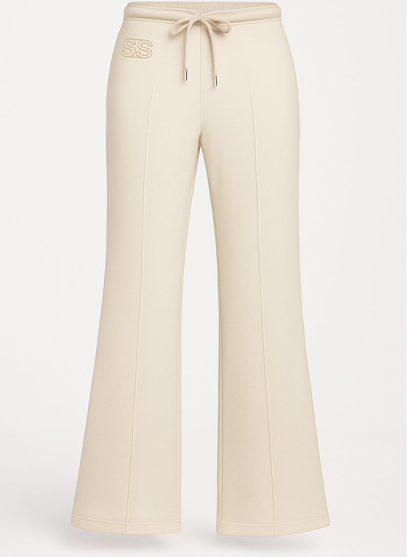 Soft Steps Women's Beige High-Waisted Flared Pants Soft Cotton Interlock | Elegant Fit with Drawstring  Size M - Image 2