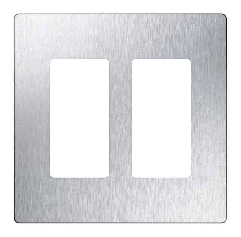 LUTRON لوحة غطاء مفتاح الضوء لوتрон كلارو، لوحة حائط 2 مجموعة، لمفاتيح الضوء الزخرفية، غطاء مفتاح الضوء المتأرجح، غطاء مخرج، غطاء لوحة مفتاح بدون براغي، لامع، CW-2-SS، فولاذ مقاوم للصدأ - Image 1