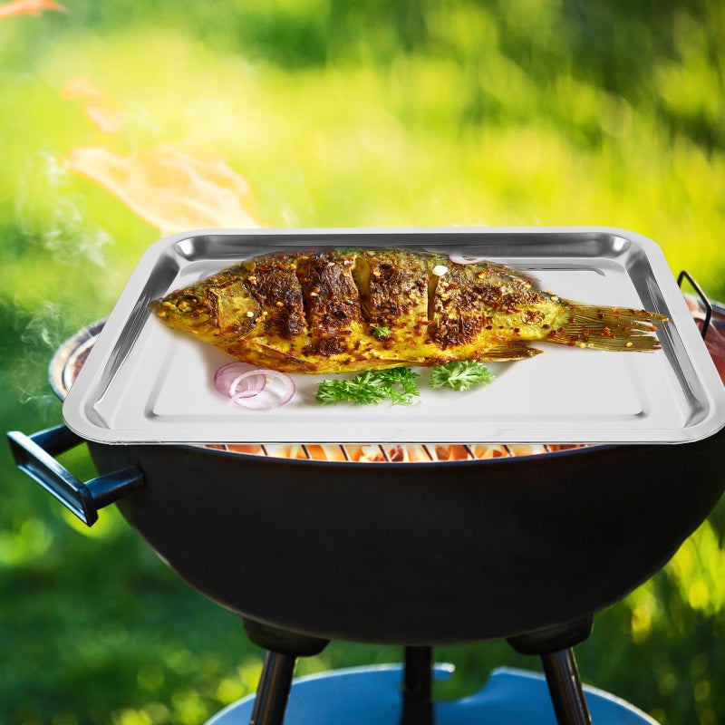 🍳 صحن شواء من الفولاذ المقاوم للصدأ صينية تجفيف أطباق قابلة لإعادة الاستخدام مقاس 36 في 27 في 2 سنتيمتر - Image 5