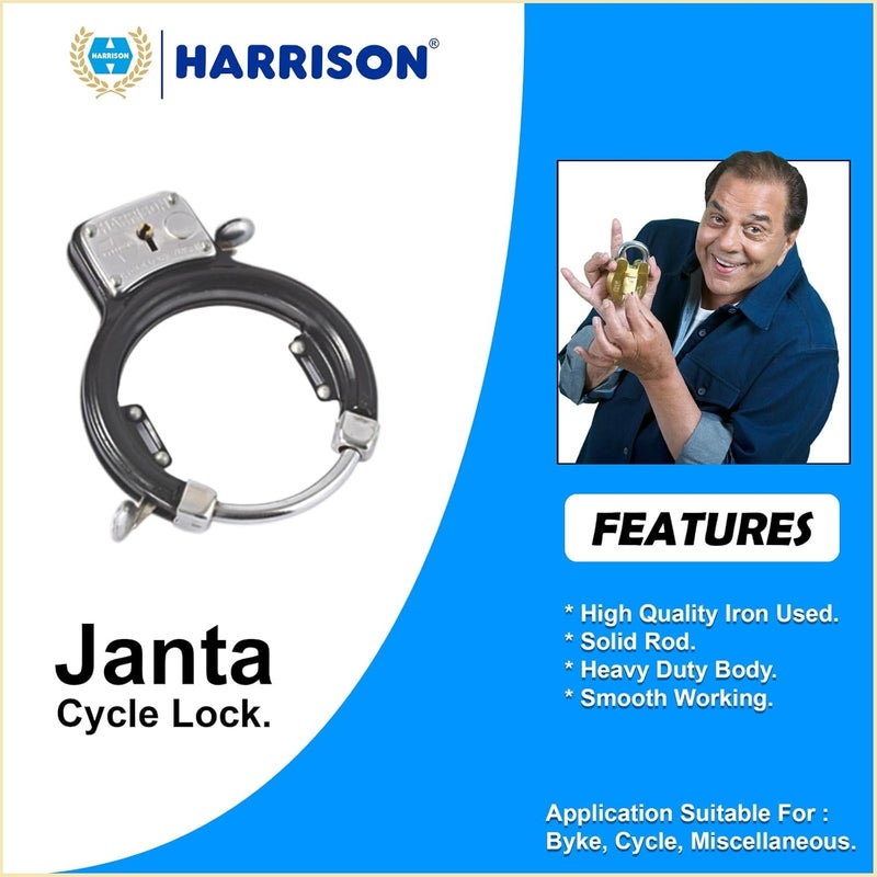 Harrison Cycle Fitting Lock with 2 Key/Powder Coated Black / 7 Lever Security, Durable, Along with Fitting Manual Cycle Frame Lock (0172-BLACK) - Image 2