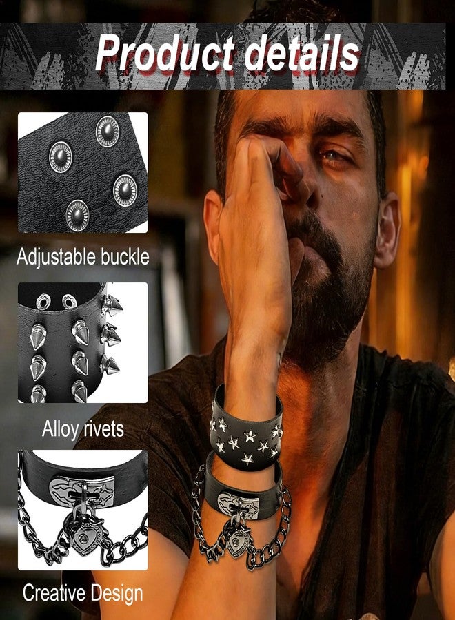 HISAKYST 9pcs Spiked Bracelets,Spike Bracelet,Emo Bracelets,Black Leather Rivet Punk Bracelet,80s Goth Accessories,Perfect for Cool Rockers, Skateboarders, And Motorcycle Enthusiasts - Image 5