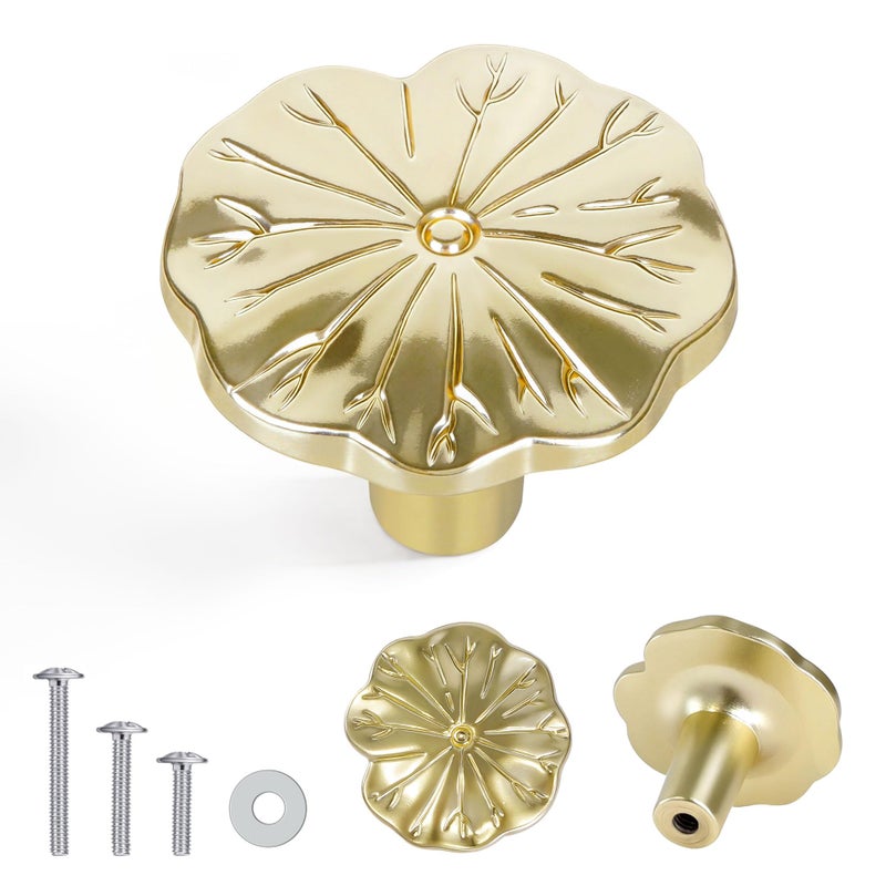 CEYMIO 8 Pack 12 Inch Brushed Gold Flower Cabinet Knobs Vintage Floral Drawer Pulls Decorative Dresser Handles for Furniture Vanity Closet Bathroom Unique Antique Hardware - Image 2