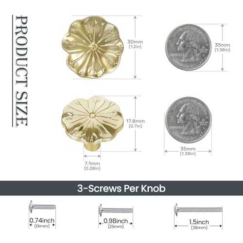 CEYMIO 8 Pack 12 Inch Brushed Gold Flower Cabinet Knobs Vintage Floral Drawer Pulls Decorative Dresser Handles for Furniture Vanity Closet Bathroom Unique Antique Hardware - Image 3