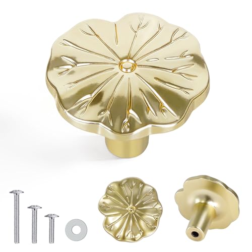 CEYMIO 8 Pack 12 Inch Brushed Gold Flower Cabinet Knobs Vintage Floral Drawer Pulls Decorative Dresser Handles for Furniture Vanity Closet Bathroom Unique Antique Hardware - Image 1