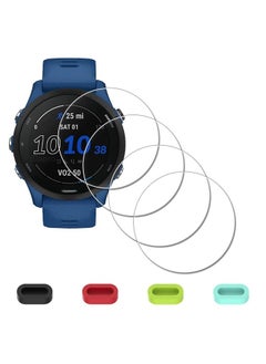 [4 Pack] Screen Protector for Garmin Forerunner 255/255 Music 46mm Smartwatch + Silicone Anti-dust Plugs Tempered Glass Anti-Scratch Bubble-Free