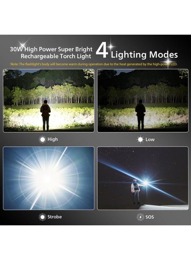 Philips 30W Rechargeable LED Torch Light | 1450 Lumens Super Bright High Power Flashlight | 690M Long Range Beam | Telescopic Zoom | 2200mAh Battery | Aircraft-Grade Aluminium Body | Water & Drop Resistant | Emergency Flashlight for Home, Camping & Outdoor Use grey - Image 4