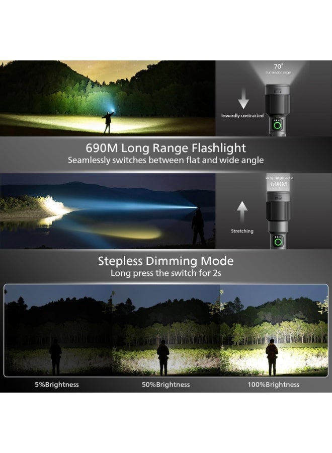 Philips 30W Rechargeable LED Torch Light | 1450 Lumens Super Bright High Power Flashlight | 690M Long Range Beam | Telescopic Zoom | 2200mAh Battery | Aircraft-Grade Aluminium Body | Water & Drop Resistant | Emergency Flashlight for Home, Camping & Outdoor Use grey - Image 3