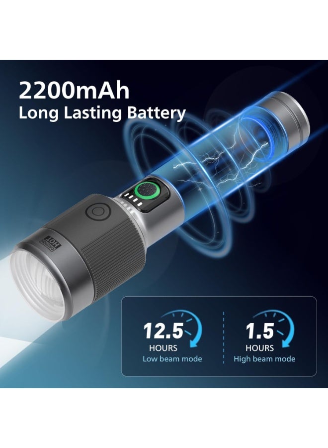 Philips 30W Rechargeable LED Torch Light | 1450 Lumens Super Bright High Power Flashlight | 690M Long Range Beam | Telescopic Zoom | 2200mAh Battery | Aircraft-Grade Aluminium Body | Water & Drop Resistant | Emergency Flashlight for Home, Camping & Outdoor Use grey - Image 5