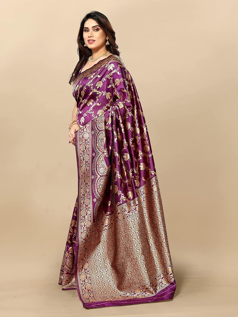 Sidhidata Women's Kanjivaram Banarasi Jacquard Silk Saree with Blouse Piece - Jamli Color - Image 5