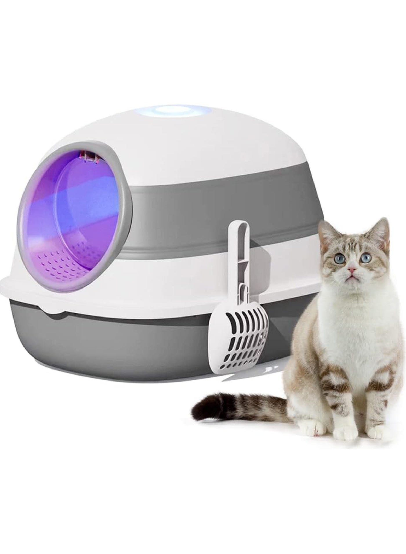 Cat Litter Box Fully Enclosed, Foldable Litter Box with Ultraviolet Germicidal Lamp,Portable Kitty Litter Box with Cat Litter Scoop (Fully Enclosed Foldable (with sterilization lamp))