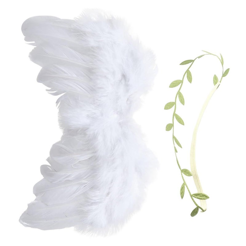 POPETPOP Newborn Leaf Headband And Angel Wing Photo Props Set For Shower Photography Soft Lightweight Wing Accessories In Light And Leafy Colors - Image 2