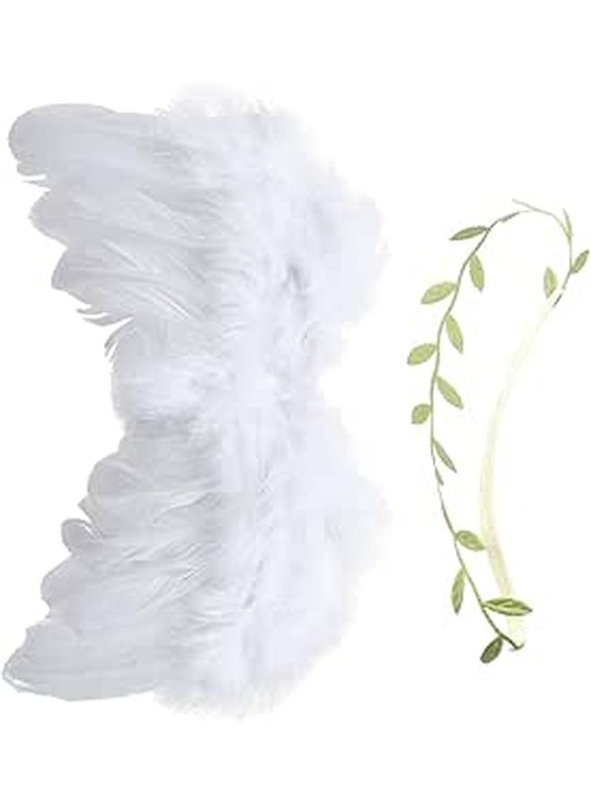 POPETPOP Newborn Leaf Headband And Angel Wing Photo Props Set For Shower Photography Soft Lightweight Wing Accessories In Light And Leafy Colors - Image 1