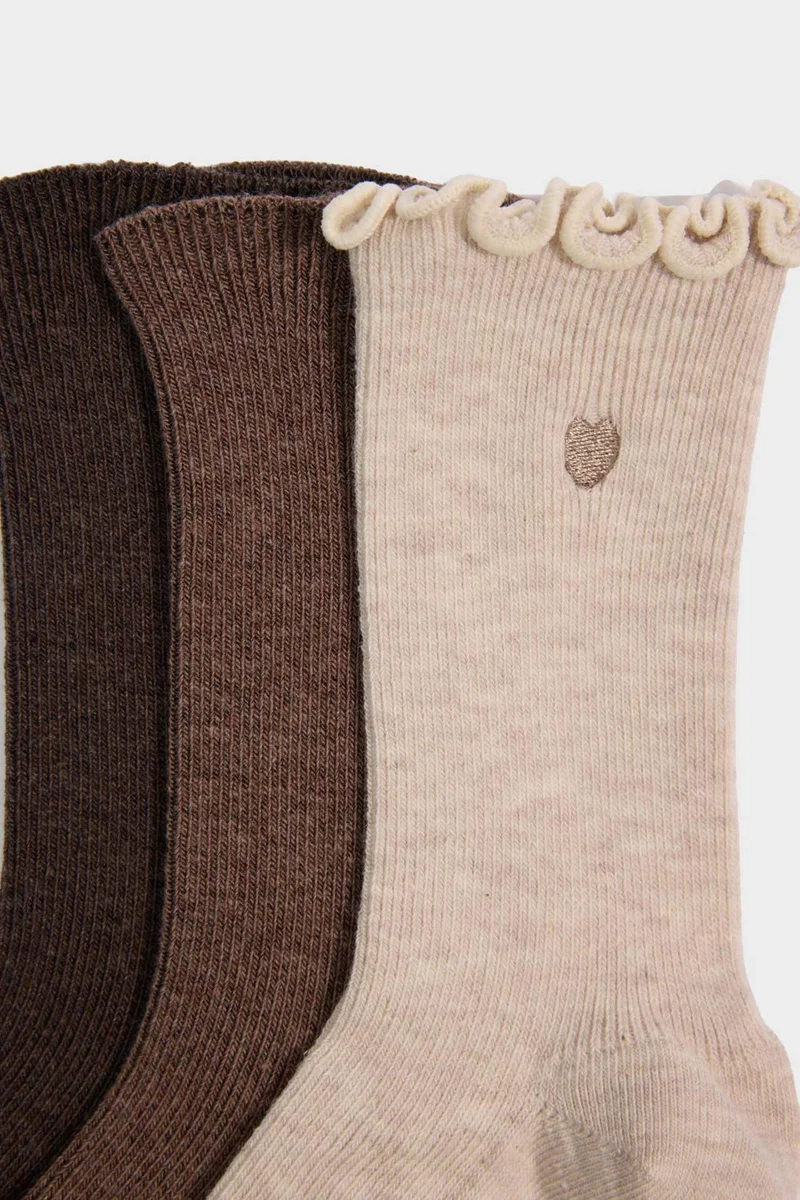 Defacto  Woman Embroidered 3 Piece Cotton Long Socks for Women | Best Price UAE