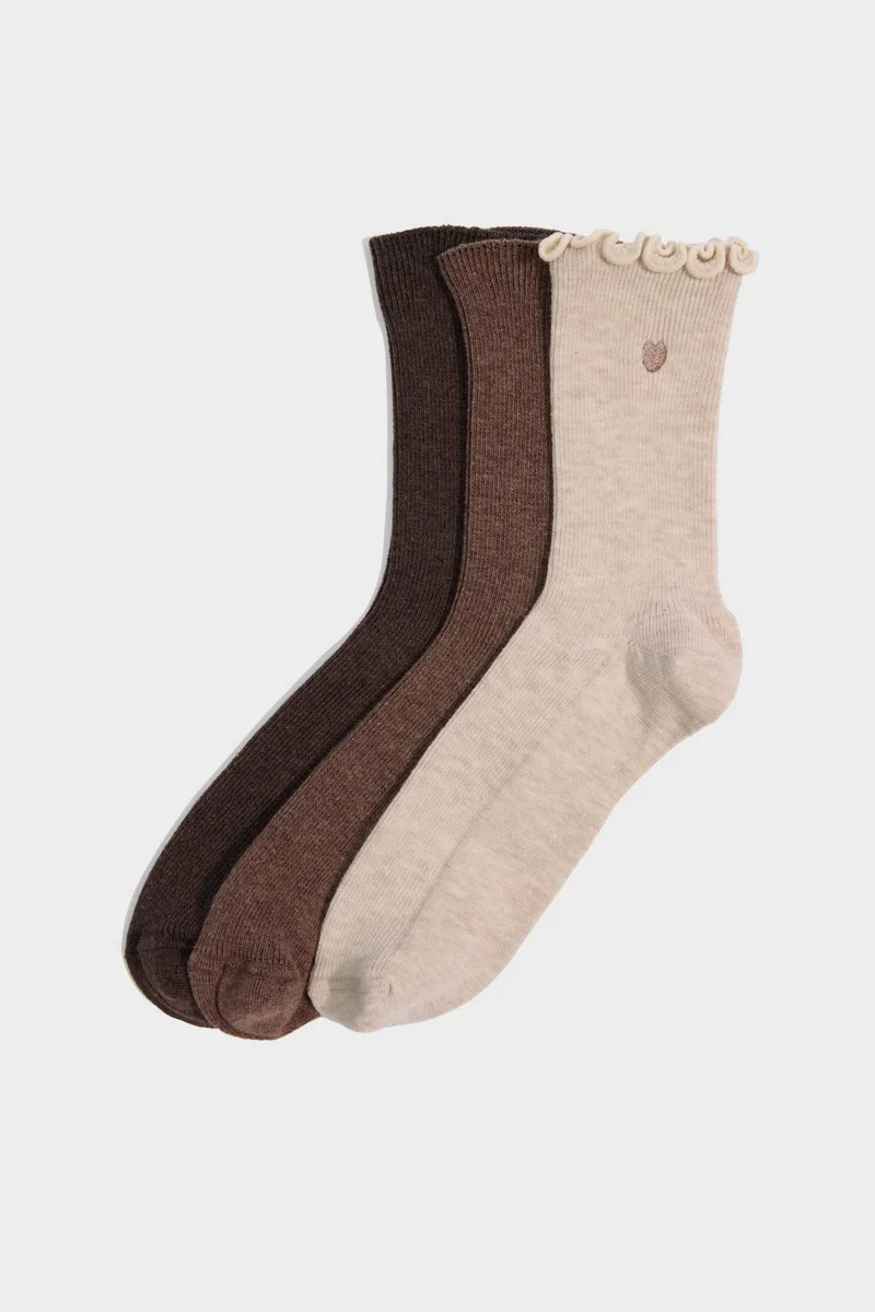 Woman Embroidered 3 Piece Cotton Long Socks