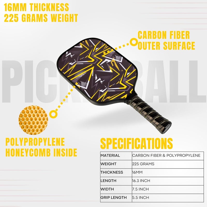 Everhype Carbon Fiber Pickleball Paddle | Lightweight Racket | Cushion Comfort Grip Pickle Ball Paddle | Indoor/Outdoor Play Compatible - Image 2