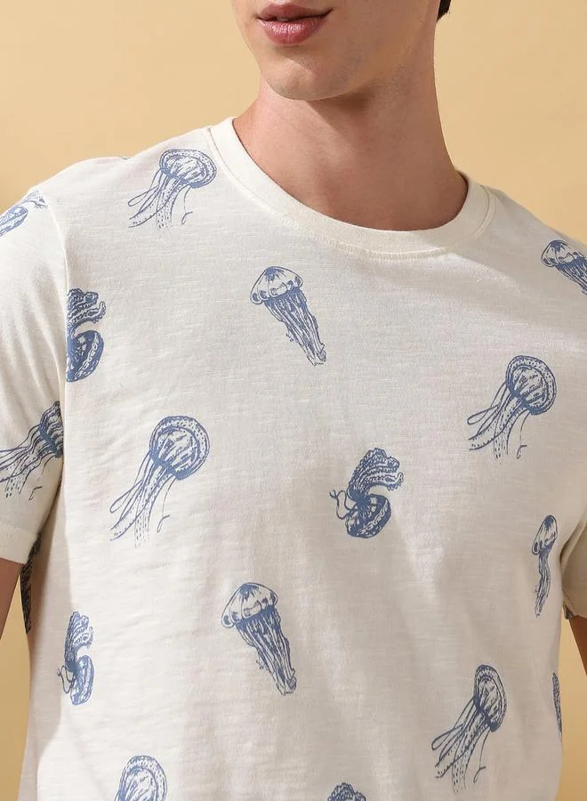 Dennis Lingo Men's Marshmallow 100% Cotton Printed Regular Fit T-Shirt