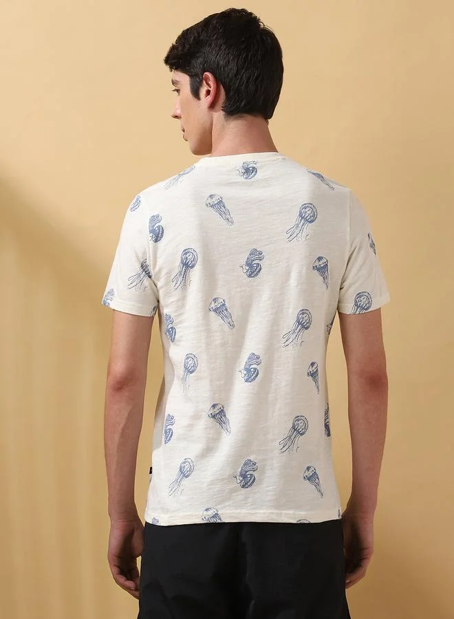 Dennis Lingo Men's Marshmallow 100% Cotton Printed Regular Fit T-Shirt