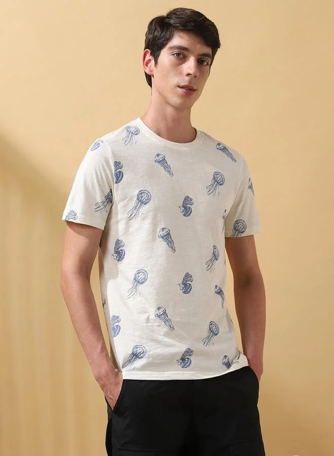 Dennis Lingo Men's Marshmallow 100% Cotton Printed Regular Fit T-Shirt