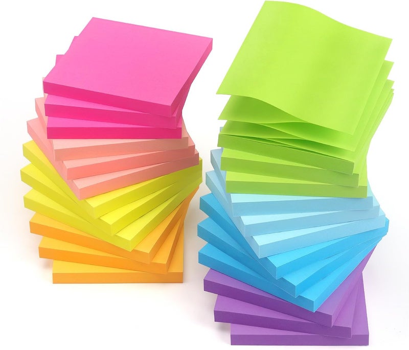Phthdoty 24 Pads Pop Up Sticky Notes 3x3 Refills Bright Colors Self-Stick Notes Pads Super Adhesive Sticky Notes Great Value Pack - Image 1
