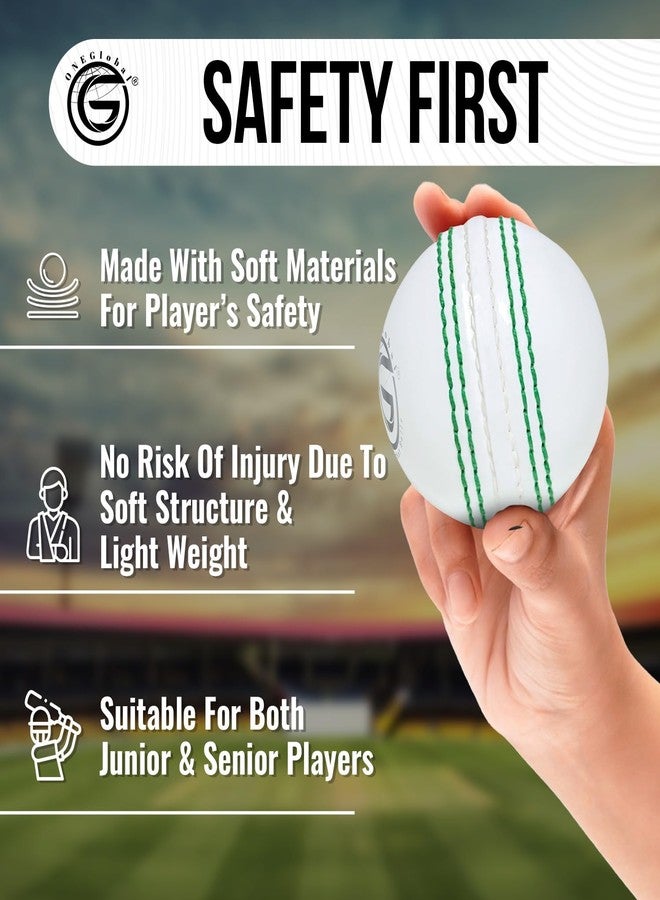 ONEGlobal Soft Indoor Outdoor Incrediball Practice Cricket Ball | Rubber Cricket Ball with Soft Core & Real Stitched Seam | for Practice, Coaching, Honing Skills & Family Fun | 7 Colours (1-White) - Image 3
