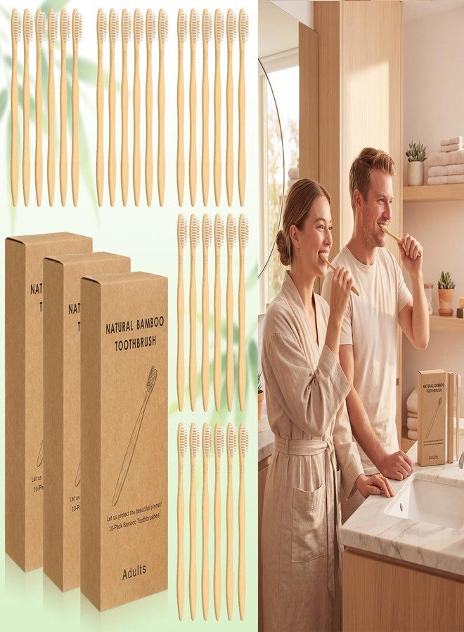 FoldTier مجموعة فرش أسنان من الخيزران من FoldTier، 30 قطعة، متينة، مصنوعة من الخشب الطبيعي، غير سامة، بشعيرات ناعمة، للعناية بالفم للاستخدام اليومي - Image 1