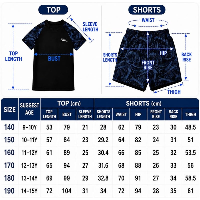 3 Pcs Boys Swimming Suit with Short Sleeve Swim Shirt, Swim Shorts and Swim Cap, Swimming Suit for Beach Pool Surfing, Quick Dry for Boys, Big Swimwear Set 9-15 Years - Image 2