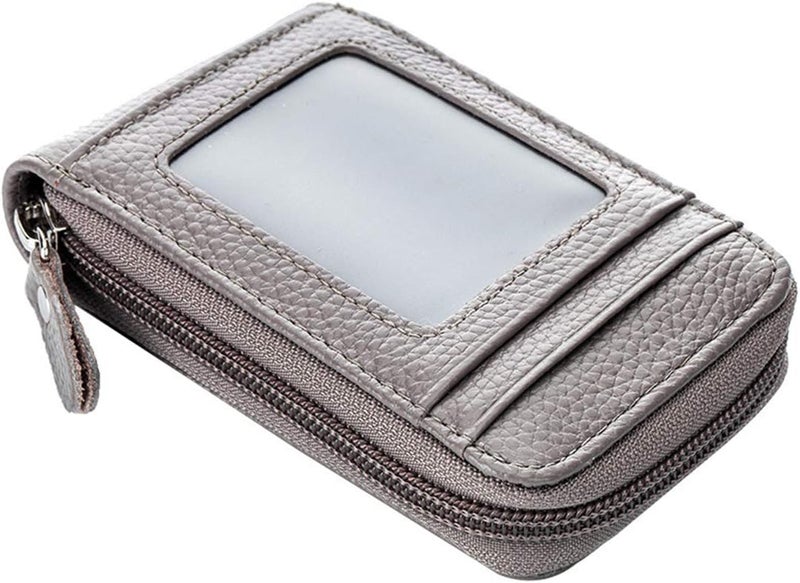 BAKUN Premium Leather Slim Zipper Business/Credit Card Wallet Case Holder with Clear Photo Slot, Security Travel Wallet(Gray) - Image 1