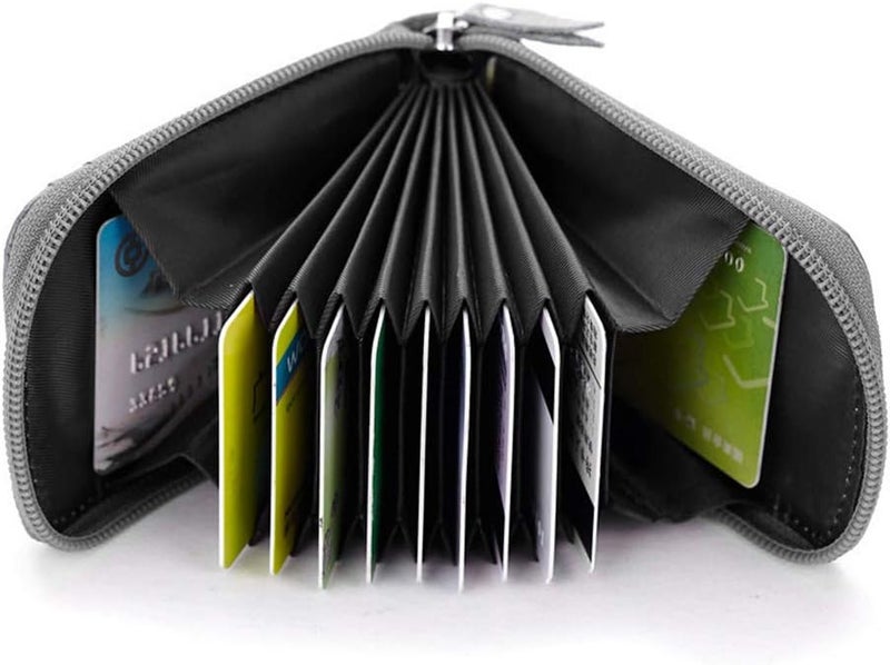 BAKUN Premium Leather Slim Zipper Business/Credit Card Wallet Case Holder with Clear Photo Slot, Security Travel Wallet(Gray) - Image 5