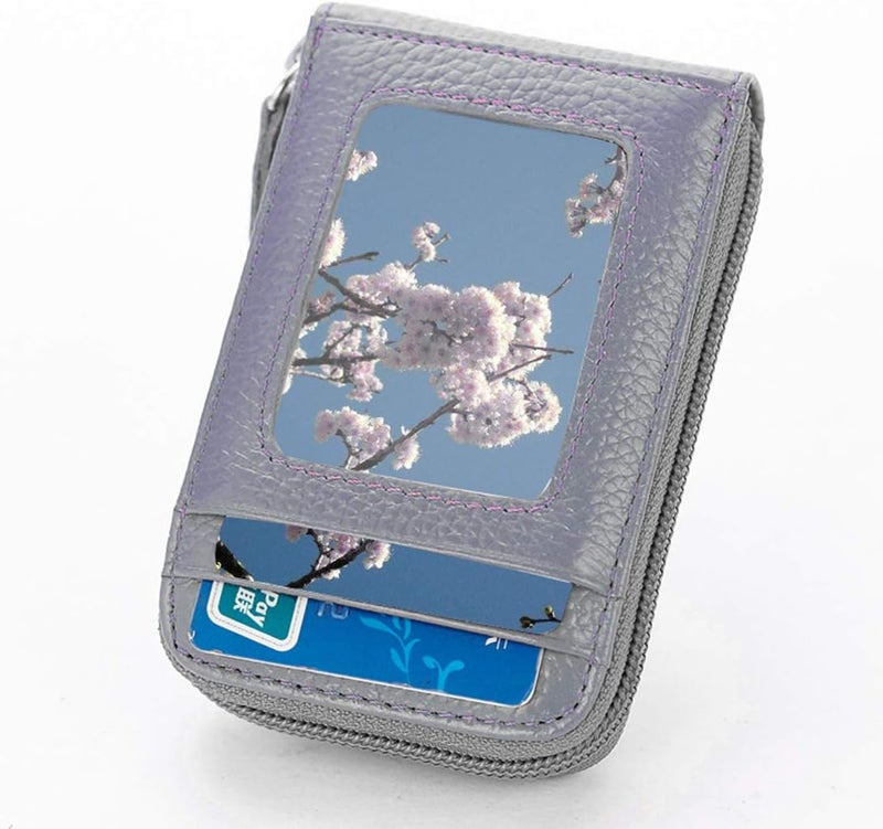 BAKUN Premium Leather Slim Zipper Business/Credit Card Wallet Case Holder with Clear Photo Slot, Security Travel Wallet(Gray) - Image 2