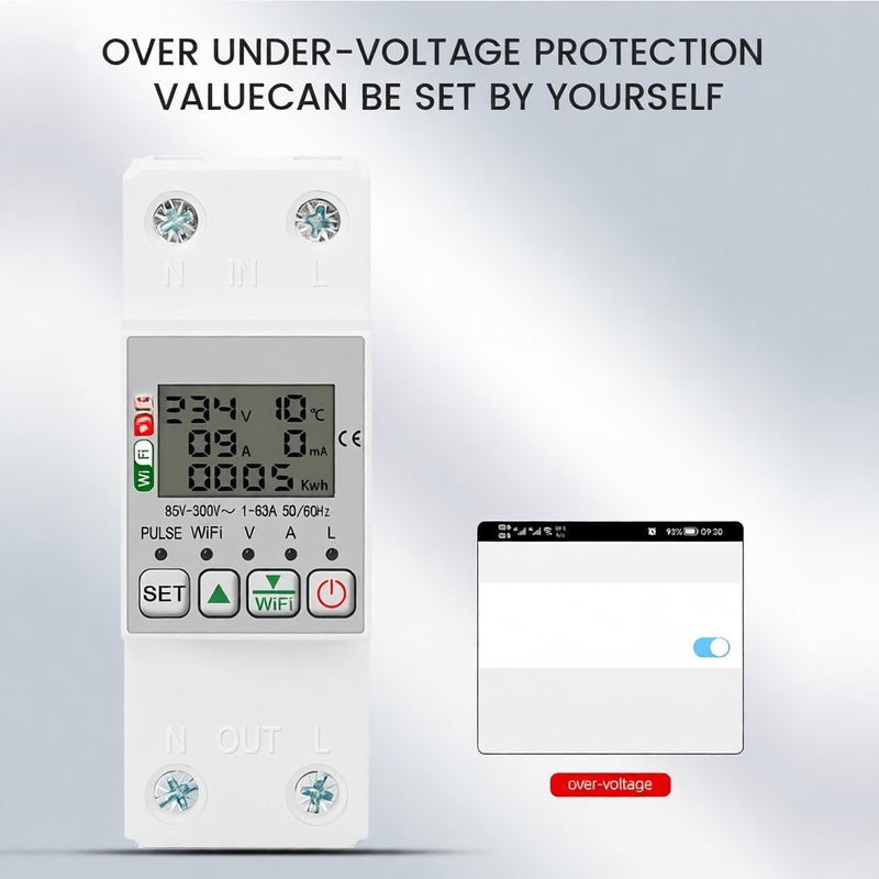 tongou Tuya WiFi Intelligent Energy Meter with Metering Voltage Power Electricity Monitoring Leakage Protector 63A AC85-300V with LCD Display Support APP Remote Control Compatible with Google - Image 5