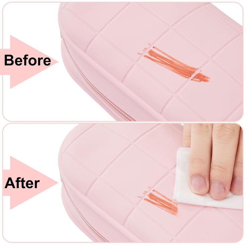 Droposale Silicone Makeup Bag Travel Cosmetic Bag Stuff Bag Makeup Pouch Cute Makeup Organizer Versatile Zipper Pouch for Women Girls Pack of 1 (Pink) - Image 2