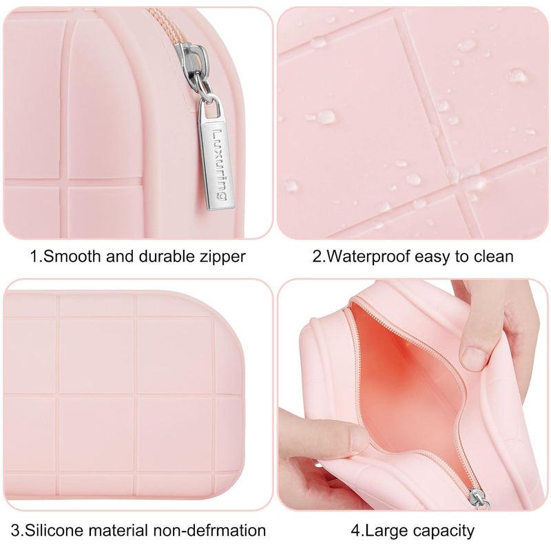 Droposale Silicone Makeup Bag Travel Cosmetic Bag Stuff Bag Makeup Pouch Cute Makeup Organizer Versatile Zipper Pouch for Women Girls Pack of 1 (Pink) - Image 5