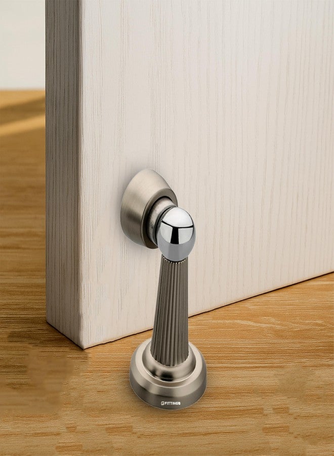 FITTINGO 4 Inch Door Magnet for Door Stopper/4Inch Stainless Steel Heavy Duty Magnet Door Stops/Magnetic Stoppers for Main Door/Back Stopper for Home/Office/Hotels - (Pack of 2) - Matt Finish - Image 1